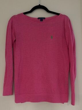 Ralph Lauren Hot Pink Sweater with Green Pony Logo